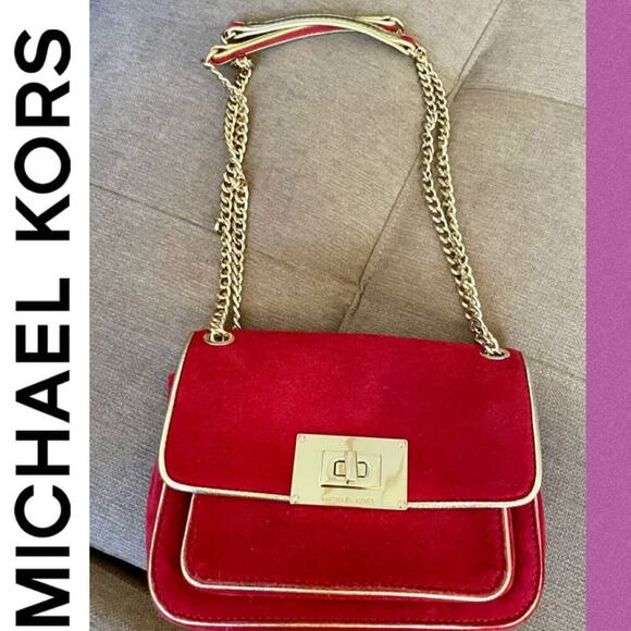 MICHAEL KORS CROSSBODY RED SUEDE GOLDEN STRAP SOPHISTICATED AESTHETIC CORE - Picture 1 of 12